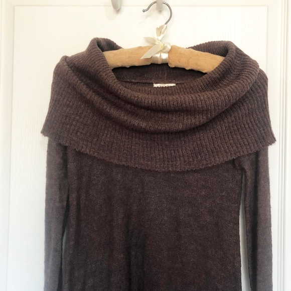 New! Cowl-Neck Knit Turtleneck Tunic Sweater / Dusty Deep Purple / Wool - Picture 4 of 10